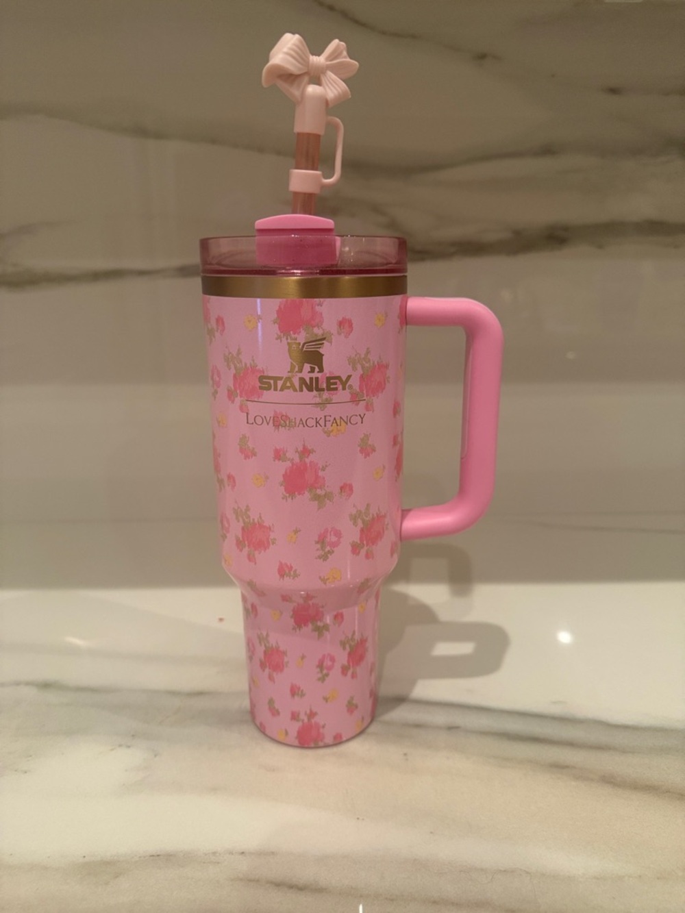 LoveShackFancy 40 ounce Stanley Pink Floral Travel Mug